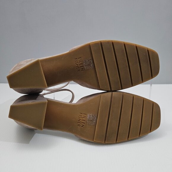 Eileen Fisher Veery Heel Pump Ankle Strap Zip Earth Tan Suede Size 8 NEW - Picture 14 of 16